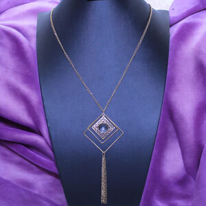 Art Deco Necklace Geometric Tassle Flapper Girl Gold Tone